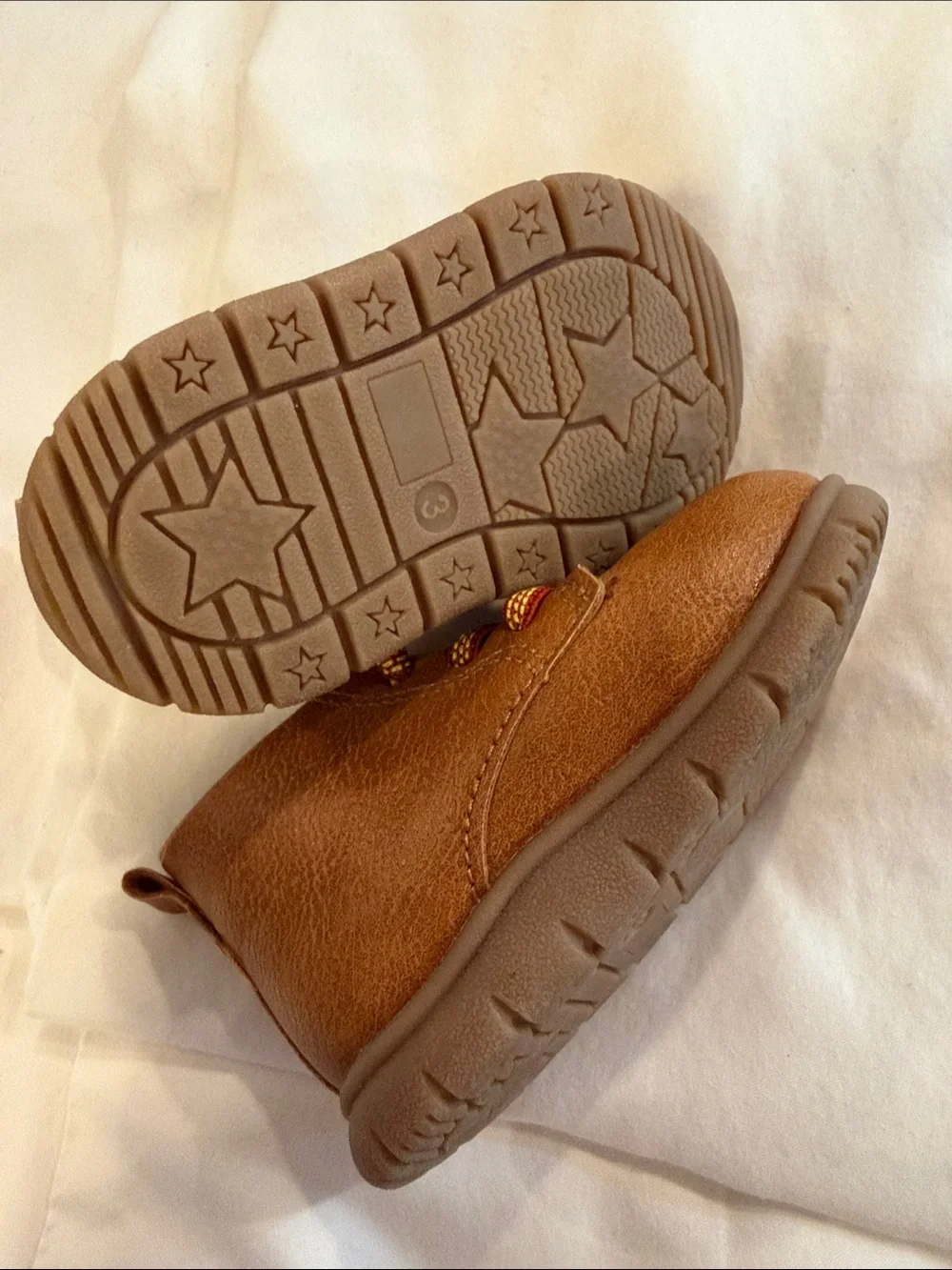 Cat & Jack Tan Brown Baby Walker Boots with Red-Accent Laces